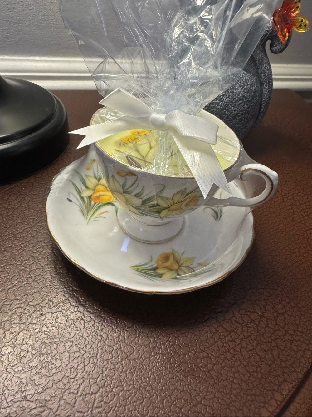 Yellow Rose Teacup Candle in Floral China Cup